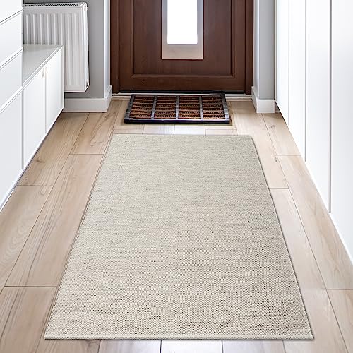 Teppich-Traum Eleganter handgewebter Woll-Teppich Flur Korridor strapazierfähig hochwertig Creme-beige, 90 x 160 cm von Teppich-Traum