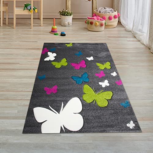 Teppich-Traum Farbenfoher Kinderzimmer-Schmetterlingsteppich | langlebig & robust | grau, 80 x 150 cm Teppich-Traum Farbenfoher Kinderzimmer-Schmetterlingsteppich | langlebig & robust | grau, 80 x 150 cm von Teppich-Traum