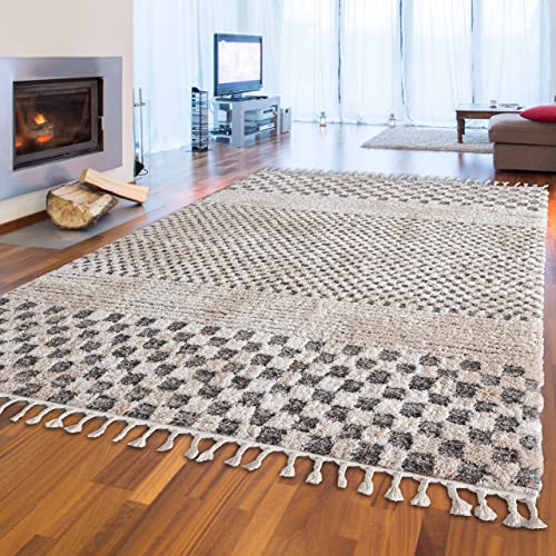 Teppich-Traum Flauschiger Hochflorteppich in skandinavischen Stil • 3D Effekt in Creme braun, 200x290 cm von Teppich-Traum