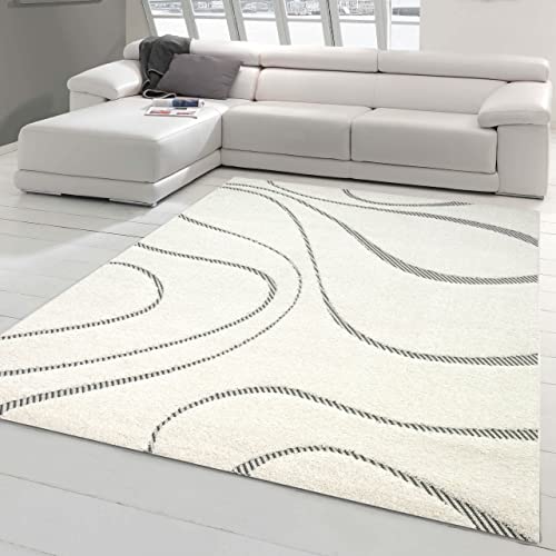 Teppich-Traum Flauschiger Schlaf- & Wohnzimmer Teppich mit modernem Flachgewebe Design in Creme Größe 120x170 cm von Teppich-Traum