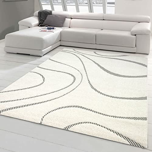 Teppich-Traum Flauschiger Schlaf- & Wohnzimmer Teppich mit modernem Flachgewebe Design in Creme Größe 240 x 340 cm von Teppich-Traum