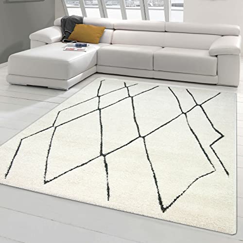 Teppich-Traum Flauschiger Schlafzimmer Teppich abstraktes Flachgewebe Rautendesign in Creme Größe 120x170 cm von Teppich-Traum