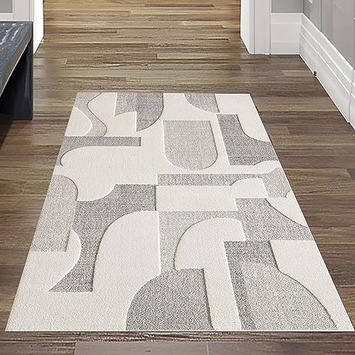 Teppich-Traum Flur Diele Eingang Küche Läufer kurz modern Kurflor Designerteppich Boho Style Creme Beige Hoch- Tief Effekt Abstrakt Muster 80 x 150 cm von Teppich-Traum