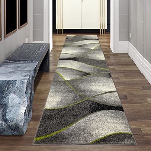 Teppich-Traum Flur Läufer modern Wellen Design in grün grau anthrazit - pflegeleicht Größe 80 x 300 cm von Teppich-Traum