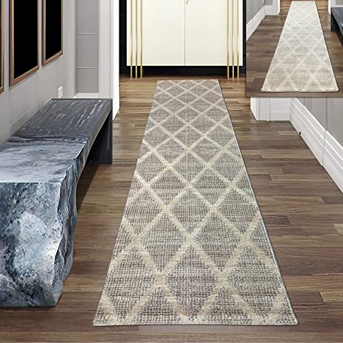 Teppich-Traum Flur Läufer strapazierfähig – Schlichtes Rautenmuster – hell dunkel Effekt in Creme, Größe 80 x 300 cm von Teppich-Traum