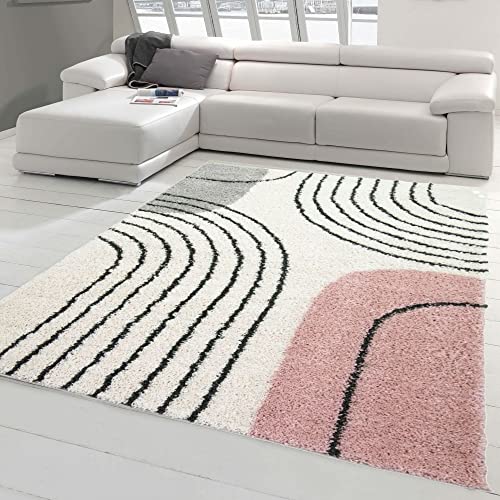 Teppich-Traum Gästezimmer Designerteppich mit runden Formen modern | pflegeleicht | in Creme-rosa, Größe 160x230 cm von Teppich-Traum