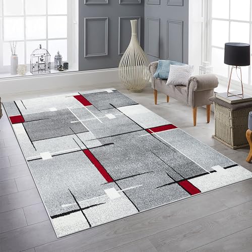 Teppich-Traum Gästezimmerteppich Wohnzimmer pflegeleicht Strichmuster in dezenten Rot- und Grautönen 200 x 280 cm von Teppich-Traum