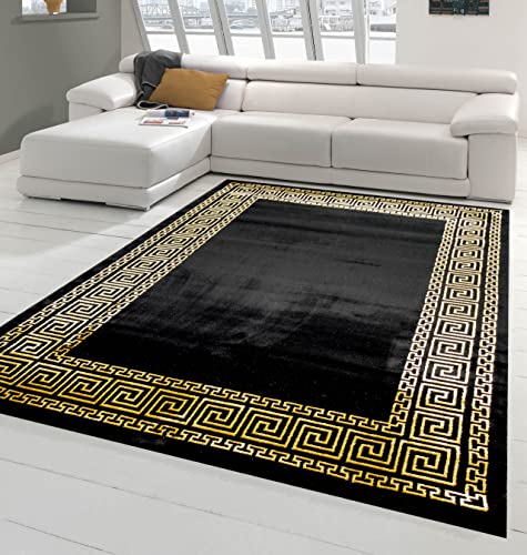 Teppich-Traum Gästezimmerteppich mit klassischer Bordüre in schwarz Gold, Größe 160x230 cm von Teppich-Traum