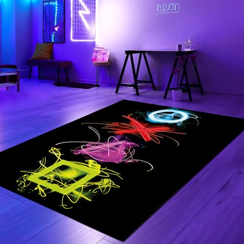 Teppich-Traum Gaming Teppich Zimmer auffällig Bunte neonfarbige Symbolen schwarzer Hintergrund, 50 x 120 cm von Teppich-Traum