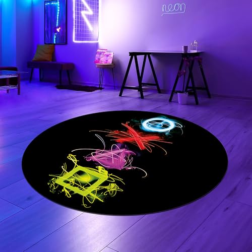 Teppich-Traum Gaming Teppich rund fesselnd auffällig Bunte neonfarbige Symbolen schwarzer Hintergrund 80 cm Rund Teppich-Traum Gaming Teppich rund fesselnd auffällig Bunte neonfarbige Symbolen schwarzer Hintergrund 80 cm Rund von Teppich-Traum