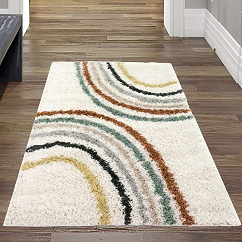 Teppich-Traum Hochflor Bettvorleger Designerteppich mit Halbkreis-Formen in Pastellfarben, Größe 60x110 cm von Teppich-Traum