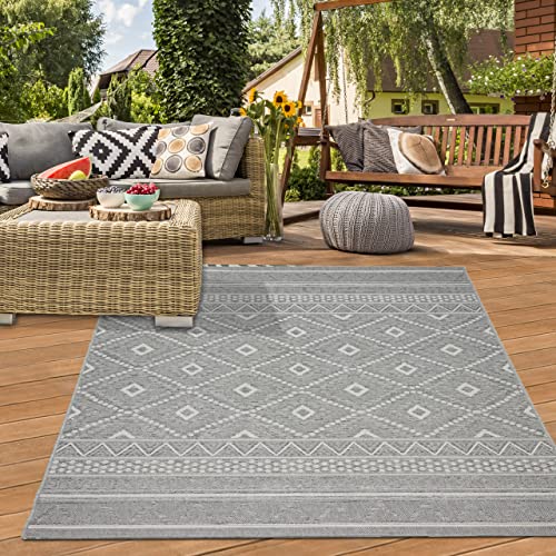 Teppich-Traum In- & Outdoor LÄUFER Sisal Optik Küche Wohnzimmer Terrasse Balkon Rauten Zickzack Muster graufarben Größe 67x180 cm von Teppich-Traum