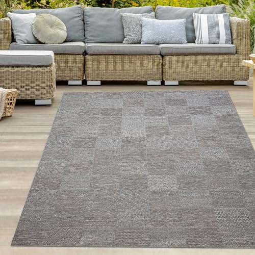 Teppich-Traum In und Outdoor Teppich Karo Muster für Wohnzimmer Terrasse Balkon in Grau Größe 120x160 cm von Teppich-Traum
