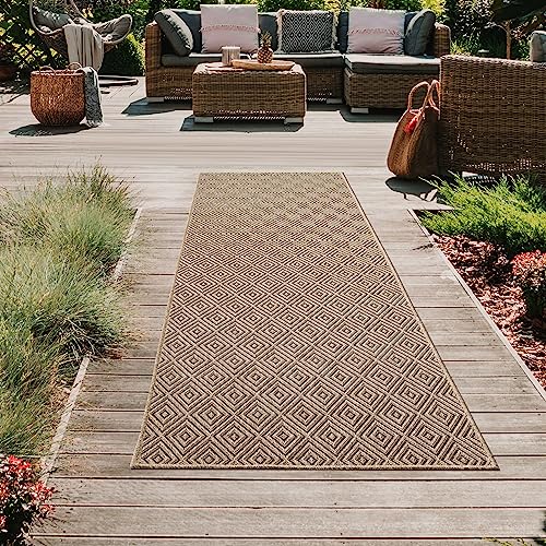 Teppich-Traum In- und Outdoor-Teppich Läufer lang Rautenmuster robust modern Terrasse Balkon Garten wetterfest Jute-Look 80 x 250 cm von Teppich-Traum