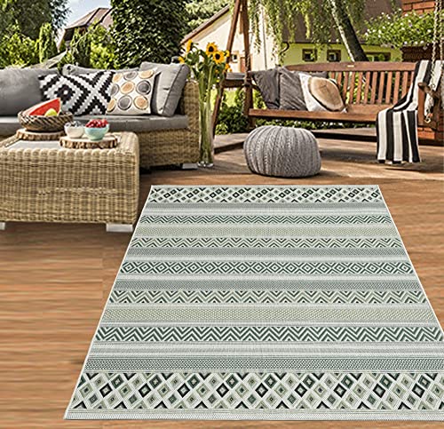 Teppich-Traum In- & Outdoor Teppich Sisal Optik Balkon Küche Wohnzimmer Terrasse gestreiftes Zickzack Rauten Diamantenmuster grün Sand Größe 80x150 cm von Teppich-Traum