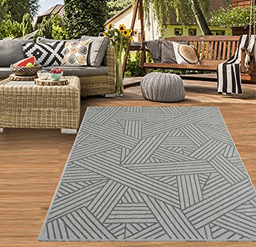 Teppich-Traum In- & Outdoor Teppich Sisal Optik Terrasse Küche Wohnzimmer Balkon abstrakt gestreiftes Muster anthrazit Größe 80x150 cm von Teppich-Traum