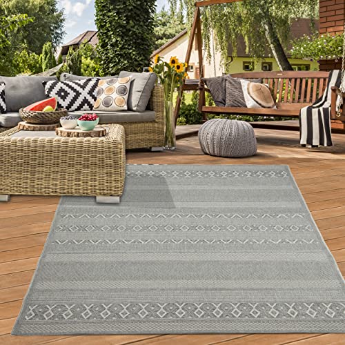 Teppich-Traum In- & Outdoor Teppich Sisal Optik Wohnzimmer Küche Terrasse Balkon Diamanten Rautenmuster gestreift graufarben Größe 160x220 cm von Teppich-Traum