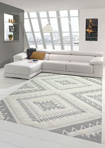 Teppich-Traum In- & Outdoor Teppich Sisal Wohnzimmer Wintergarten orientalisches Rautenmuster gezackt mit flauschigem Hoch Tief Effekt in Creme Größe 200 x 290 cm von Teppich-Traum