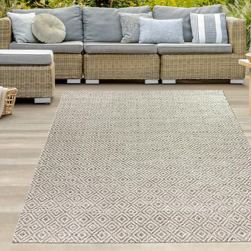 Teppich-Traum In- und Outdoor Teppich Terrassenteppich Außenteppich Garten Balkonteppich Flachgewebe robust zeitlos in beige 140 x 200 cm von Teppich-Traum