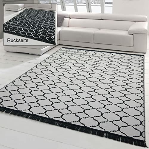 Teppich-Traum In- & Outdoor Teppich | waschbar | beidseitiges Design schwarz weiß Creme Größe 200 x 290 cm von Teppich-Traum