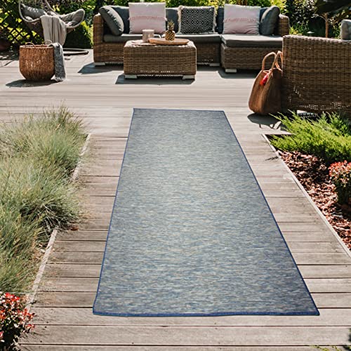 Teppich-Traum Indoor und Outdoorteppich Balkon Terrasse Veranda Läufer beidseitig nutzbar wetterbeständig Sisaloptik einfarbig blau, 80 x 250 cm von Teppich-Traum