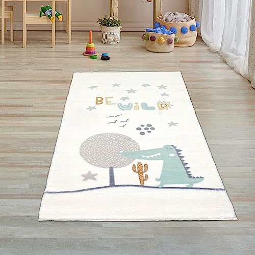 Teppich-Traum Kinderteppich Babyteppich Kinderzimmer Läufer kurz Hochflor flauschig weich kuschelig Tiere Krokodil 80 x 150 cm von Teppich-Traum