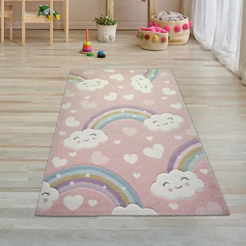 Teppich-Traum Kinderteppich Kinderzimmerteppich Regenbogen mit Wolken und Herzen in rosa Größe 80x150 cm Teppich-Traum Kinderteppich Kinderzimmerteppich Regenbogen mit Wolken und Herzen in rosa Größe 80x150 cm von Teppich-Traum