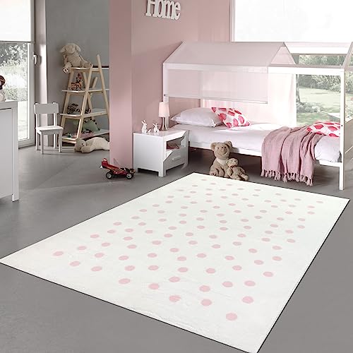 Teppich-Traum Kinderteppich Teppich Spielteppich weich pflegeleicht rosa Punkte in Creme 120x170 cm von Teppich-Traum