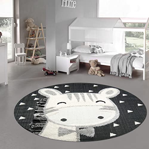 Teppich-Traum Kinderzimmer Teppich Baby Spielteppich 3D Optik High Low Effekt Pferd Creme grau schwarz, 200 cm rund Teppich-Traum Kinderzimmer Teppich Baby Spielteppich 3D Optik High Low Effekt Pferd Creme grau schwarz, 200 cm rund von Teppich-Traum