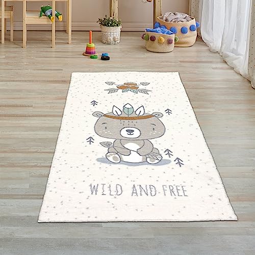 Teppich-Traum Kinderzimmer-Teppich Babyteppich flauschig süßer Bär in Creme braun 80x150 cm von Teppich-Traum