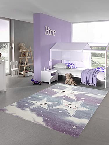 Teppich-Traum Kinderzimmer Teppich Spielteppich Himmel Wolken Sterne Design blau Creme Größe 160x230 cm von Teppich-Traum