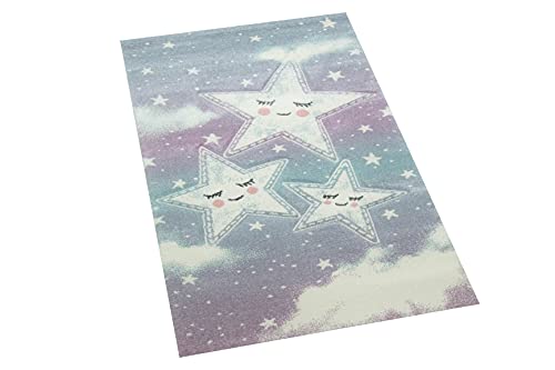 Teppich-Traum Kinderzimmer Teppich Spielteppich Himmel Wolken Sterne Design blau Creme Größe 80x150 cm von Teppich-Traum