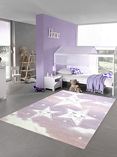 Teppich-Traum Kinderzimmer Teppich Spielteppich Himmel Wolken Sterne Design rosa Creme Größe 120x170 cm von Teppich-Traum