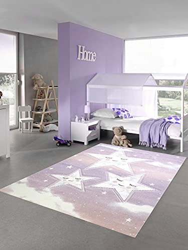 Teppich-Traum Kinderzimmer Teppich Spielteppich Himmel Wolken Sterne Design rosa Creme Größe 140x200 cm von Teppich-Traum