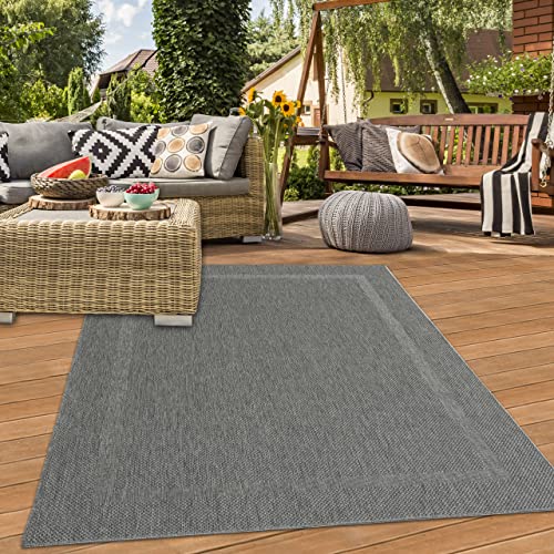 Teppich-Traum Klassischer Sisalteppich mit dezenter Bordüre • In- & Outdoor • in anthrazit, 120x170 cm von Teppich-Traum