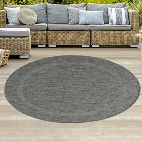 Teppich-Traum Klassischer Sisalteppich mit dezenter Bordüre • In- & Outdoor • in anthrazit, 160 cm Rund von Teppich-Traum