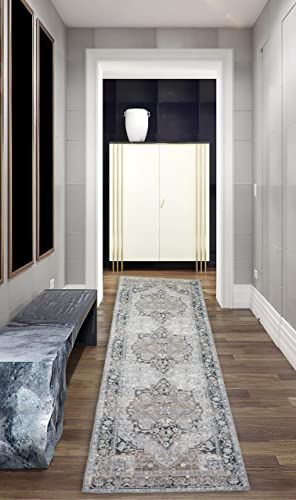 Teppich-Traum Klassischer Teppich Läufer mit orientalischen Verzierungen & Ornamenten in Creme grau Größe 80 x 250 cm von Teppich-Traum