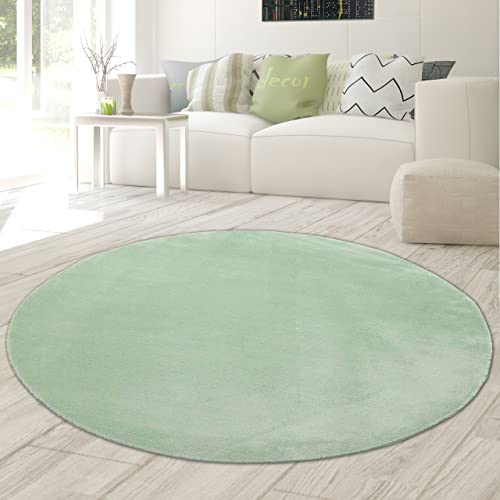 Teppich-Traum Kreisförmiger Designerteppich mit weichem Flor | waschbar | in grün, 160 cm rund von Teppich-Traum