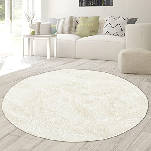 Teppich-Traum Kunst Hasenfellteppich schön flauschig und weich – 11 mm Florhöhe – Creme, 117 cm rund von Teppich-Traum