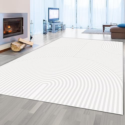 Teppich-Traum Kurzflor Teppich Flur Läufer lang modern Designerteppich weich Bogen Muster 3D Effekt in Creme 80x300 cm von Teppich-Traum