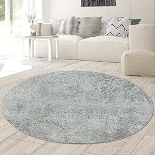 Teppich-Traum Kurzflorteppich Wohn- & Essbereich | waschbar & pflegeleicht | hellgrau, 117 cm rund von Teppich-Traum