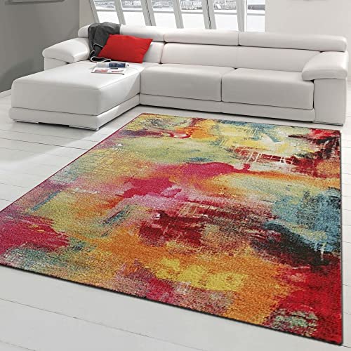 Teppich-Traum Kurzflorteppich • Fußbodenheizung o.k. • Leinwand Optik bunt rot orange, Größe 200 x 290 cm von Teppich-Traum