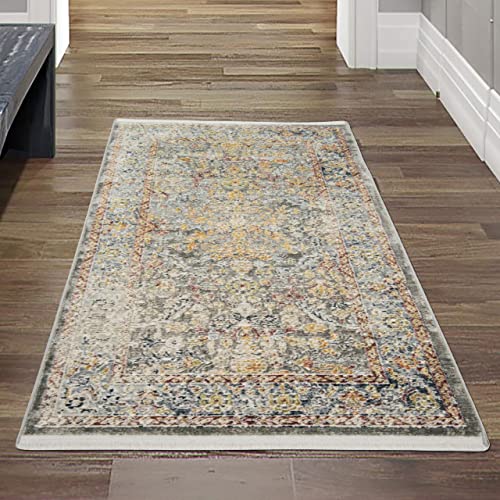Teppich-Traum LÄUFER eleganter Vintage Teppich orientalische Verzierungen mit Fransen Mehrfarbig Größe 80x150 cm von Teppich-Traum