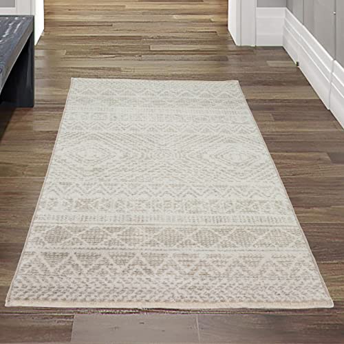 Teppich-Traum Landhaus Teppich Dielen & Flur Vorleger Zick Zack Design | kurzfransig | in Creme Größe 80x150 cm von Teppich-Traum