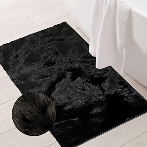 Teppich-Traum Luxuriöser weicher Edelteppich für Badezimmer | waschbar | in schwarz, 70x140 cm von Teppich-Traum