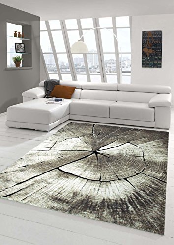 Teppich-Traum MODERNER Wohnzimmerteppich Holzstamm Teppich Baum Optik in braun beige Größe 120x170 cm von Teppich-Traum