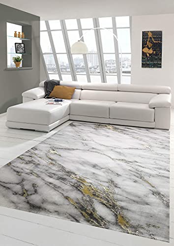Teppich-Traum Marmor Optik Bettumrandung für Wohn- & Schlafzimmer in grau Gold, Größe 80x150 cm von Teppich-Traum