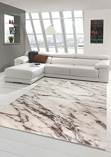 Teppich-Traum Marmor Optik Läufer Teppich für Wohn- & Schlafzimmer in Creme beige, Größe 60x110 cm von Teppich-Traum