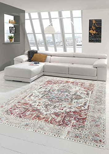 Teppich-Traum Modern klassischer Teppich mit orientalischen Verzierungen & Ornamenten in Creme rot orange Größe 140x200 cm von Teppich-Traum