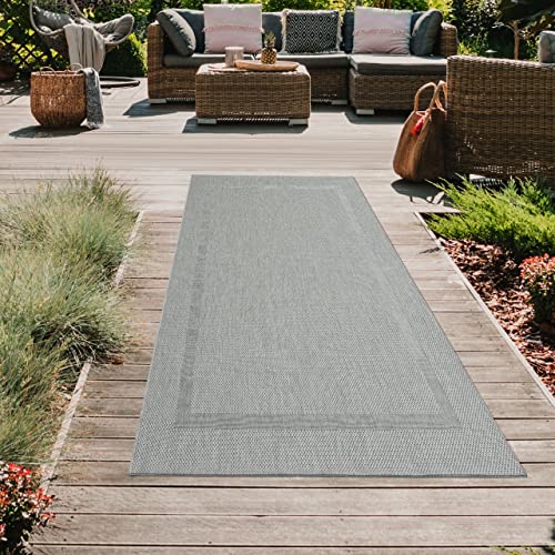 Teppich-Traum Modern-praktischer Teppich mit Bordüre • In- & Outdoor • in grau, 80x200 cm von Teppich-Traum